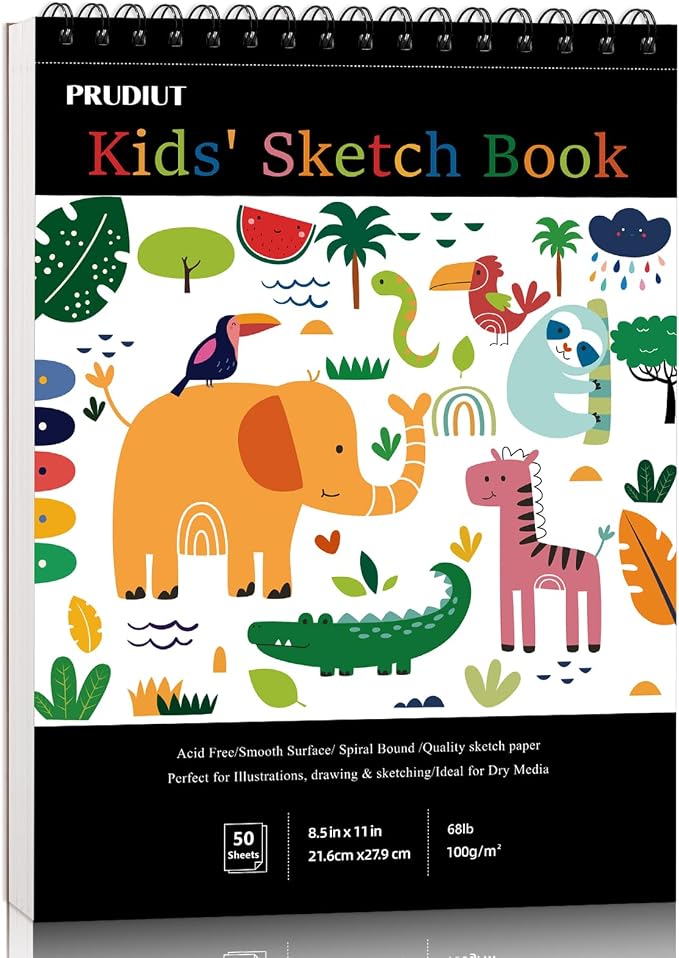 Sketch Book for Kids, 8.5 × 11 Inch Spiral Drawing Pad for Beginners | Acid Free Paper for Pencil, Crayon, Charcoal & Light Markers; Flat-Open Spiral; Great for School, Home & Travel