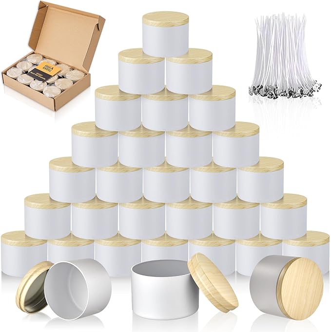MGLIFEUL 8oz Candle Tins Jars Cans with Lids and Wax Wick for Making Candle | White Empty Candle Containers for Small Business & Beginners Commercial candle-making DIY Candle Supplies (White,8oz,12pcs)