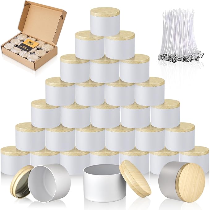 MGLIFEUL 4oz Candle Tins Jars Cans with Lids and Wax Wick for Making Candle | White Empty Candle Containers for Small Business & Beginners Commercial candle-making DIY Candle Supplies (White,4oz,24pcs)