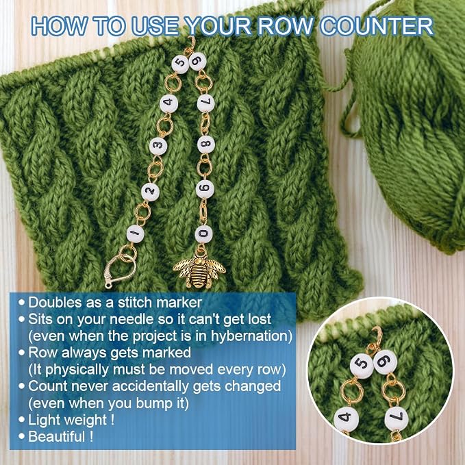 NBEADS 2 Pcs 2 Styles Bees Charm Knitting Row Counter Chains, 0~9 Number Stitch Markers Acrylic Beads Crochet Stitch Marker Charms for Knitting Weaving Sewing Quilting Handmade Jewelry