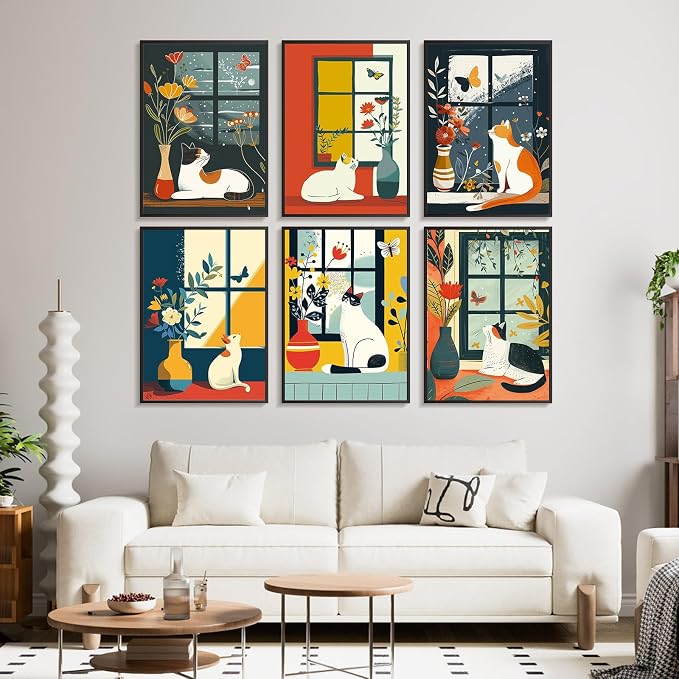 Offito 6 Pack Paint by Numbers Kit for Adults, Flowers Vase Cat, 10x14 Inch | Acrylic Number Painting Set, DIY Canvas Art Craft Kit, Beginner Friendly, Home Wall Decor, Stress Relief Relaxing Hobby Gift