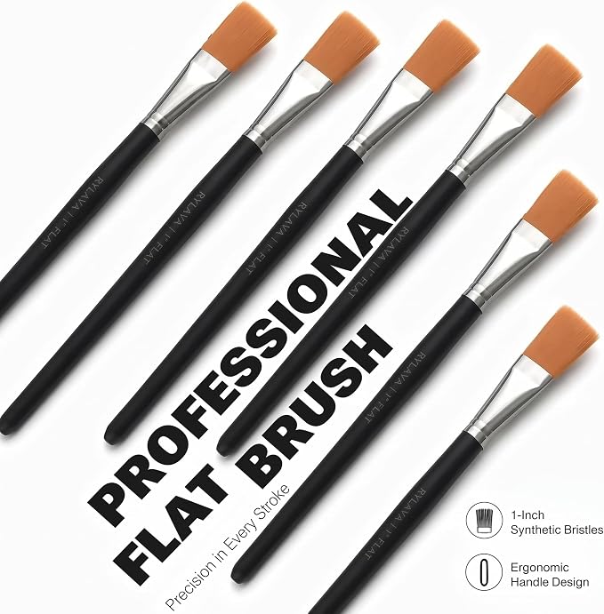 40 PCS Paint Brushes Bulk, 1 Inch Flat Nylon Brushes for Acrylic Painting