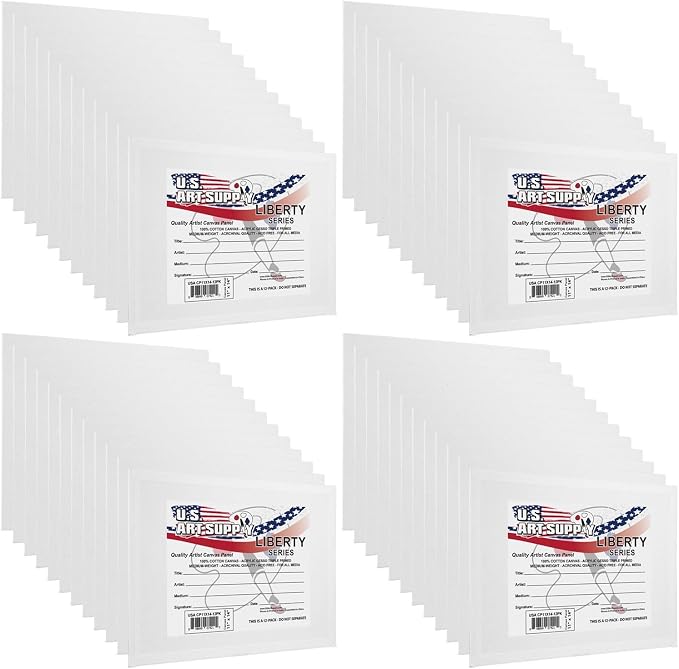 U.S. Art Supply 9 X 12 Inch Art Canvas Board Panels 48 Pack - 8 Ounce | Heavyweight Cotton Acid Free Canvases for Painting Acrylics and Watercolor (1 Case of 48 Single Canvas Painting Panels)