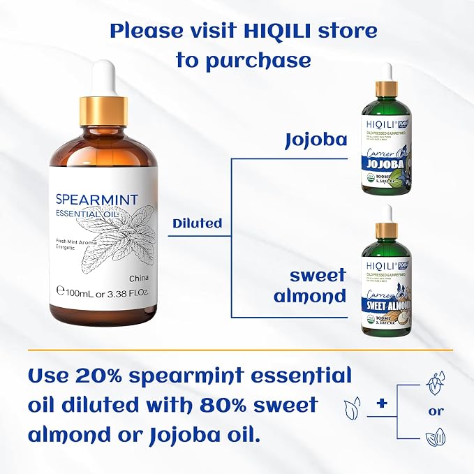 HIQILI Spearmint Essential Oil for Diffuser, Skin & Hair Care