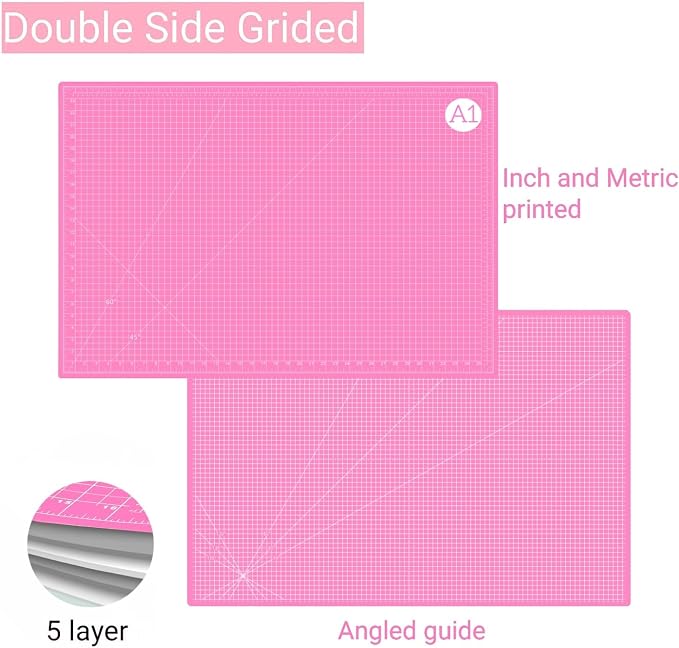 24"x36" Self Healing Cutting Mat, Sewing Mat for Crafts, Double Sided 5-Ply Table Cutting Board for Fabric Quilting Leather Modeling Hobby Project, Pink
