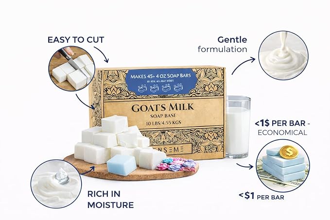 10 LBS Goats Milk Soap Base, Melt and Pour Supplies Kit for Soap Making | SLS/SLES & PEG free | Gentle & Foamy Ingredients | Make Your Own Bulk For Adult Soapmaker - Easy to Cut