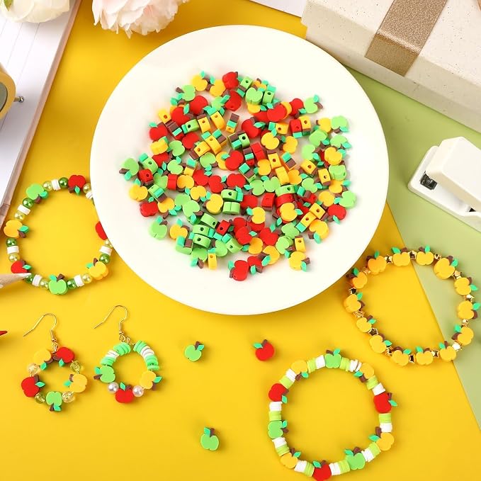 Augshy 300Pcs Apple Shaped Clay Beads Back to School Jewelry Craft Kit