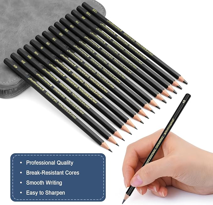 Heshengping Sketching and Drawing Pencils Set 26pcs, Art Supplies Drawing pencil Kit,Graphite Charcoal Professional Pencils Set, Adults Beginners Artist