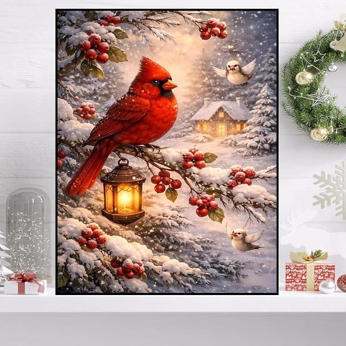 HHMATITS Christmas Cardinal Diamond Art Kits for Adults 12 X 16Inch