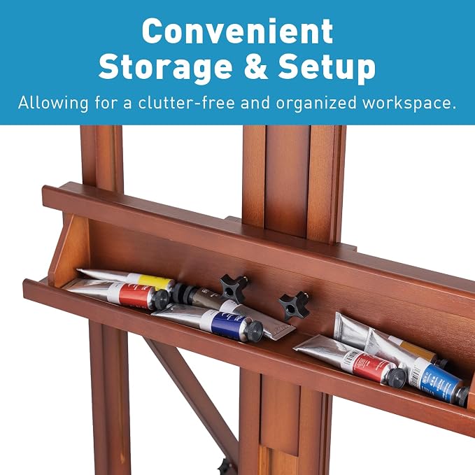 Beechwood H-Frame Artist Studio Easel with Storage Drawer, Walnut