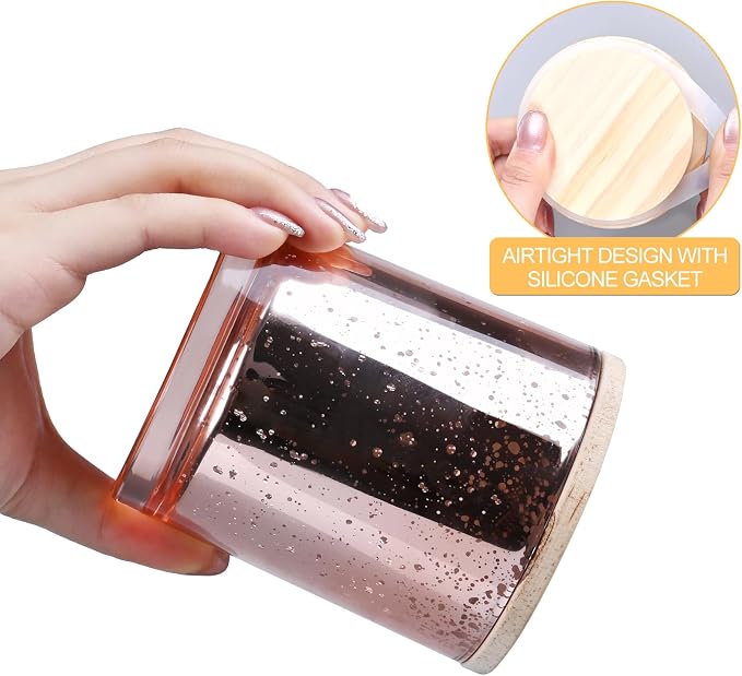 SHOWIN 10 OZ Thick Candle Jars for Making Candles 15 Pcs, Empty Jars with Wood Lids for Candle Making, Sample Container, Rose Gold