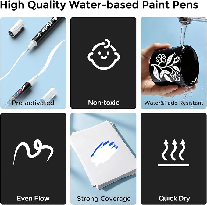 Betem 2 White Paint Markers for Glass, Dual Tip Acrylic Paint Pens | Window, Fabric, Wood, Rock, Canvas, Acrylic Markers with Fine & Brush Tip, Art & Craft Supplies, Wine Glass Markers