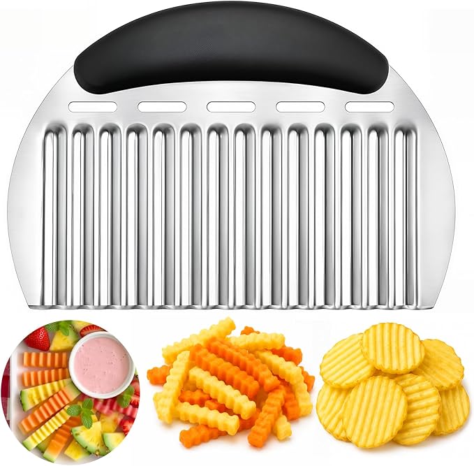 JAYVAR Large Crinkle Cutter French Fry Cutter, Stainless Steel Wavy Slicer