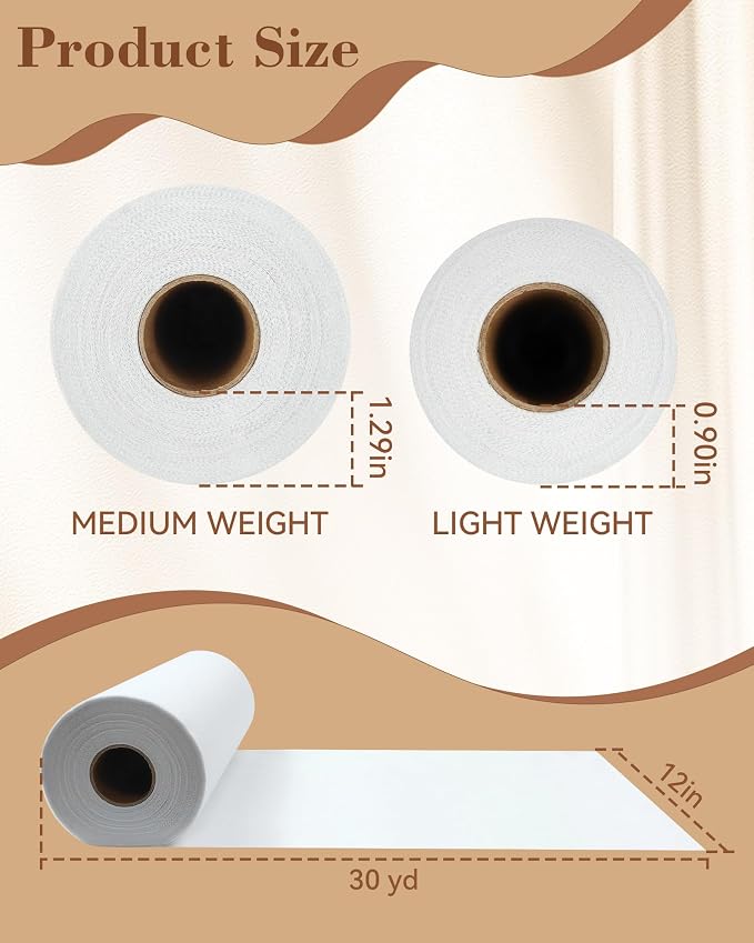 FIVEIZERO Light Weight Non-Woven Fusible Interfacing for Sewing-12in×30yd