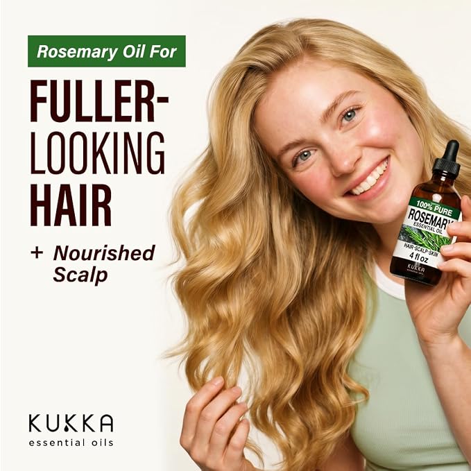 100% Pure Rosemary Essential Oil for Hair, Undiluted - 4 Fl Oz | Scalp and Skin Care, Organic, Steam Distilled Spanish, GC/MS Tested, Glass Bottle, for Diffuser, Aromatherapy, 3-6 Mo Supply