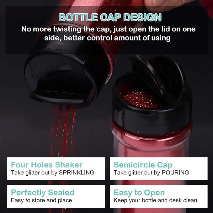 HTVRONT Red Glitter for Crafts and Arts- 1.7oz/50g Fine Glitter Powder | Craft Glitter for Resin, Jewelry, Keychains, Candle Making, Paint, Slime Add Ins, Cosmetic Glitter for Nail Face