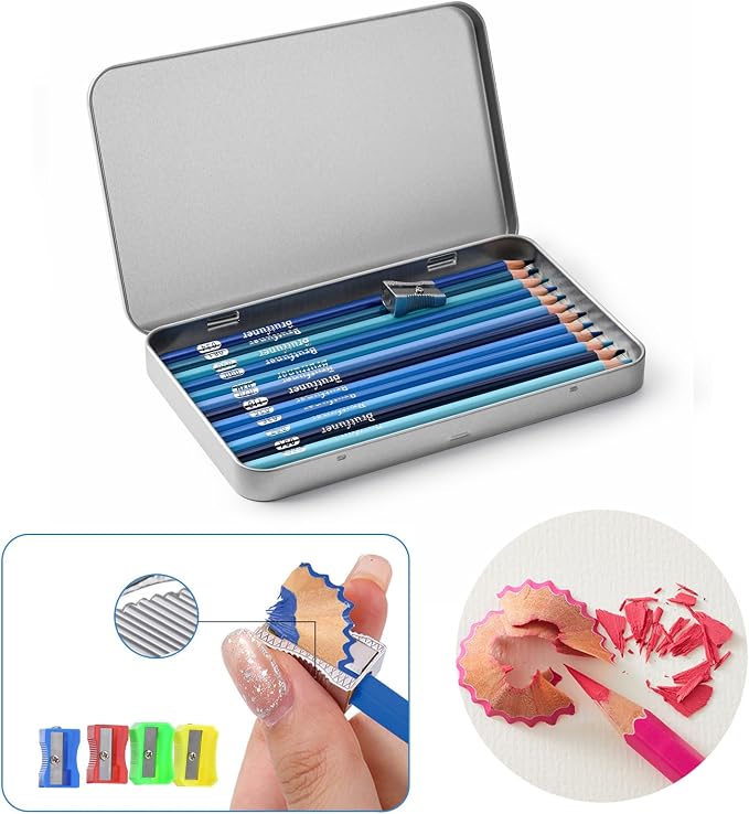 12 Blue Colored Pencils,Oil Based Colored Drawing Pencil Set for Adults Coloring Books Drawing Sketching Art