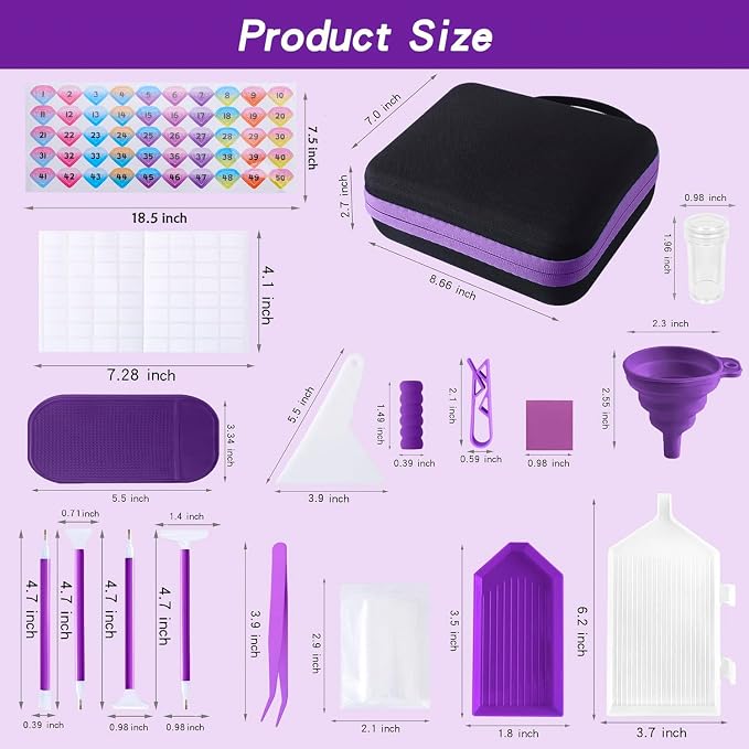 LYMUSUMI 30 Slots Diamond Art Storage Containers for Adults | Portable Bead Storage Boxes for Diamond Painting Accessories and Tools（Purple）