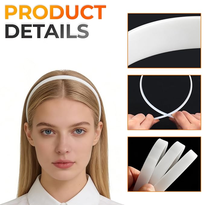 12 Pack 1/2 Inch White No Teeth Smooth Headbands, Girls Plastic Hair Accessories for DIY Crafting Styling