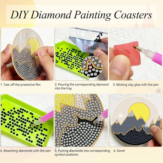 Vcekract 6 Pcs Abstract Landscape Diamond Art Coasters Kit for Adults | Diamond Painting Coasters with Holder & Protective Backing, Diamond Art Adult Crafts for Table Home Decoration