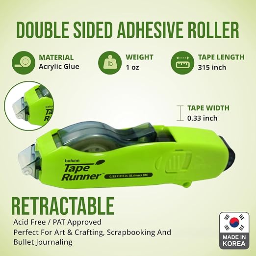 TAPE RUNNER - Double Sided Adhesive with Dispenser Roller Included - Acid Free, Sticky, Transparent - Ideal for Scrapbooking, Crafts & More - Retractable (315 inches per Cartridge), 5 Cartridges