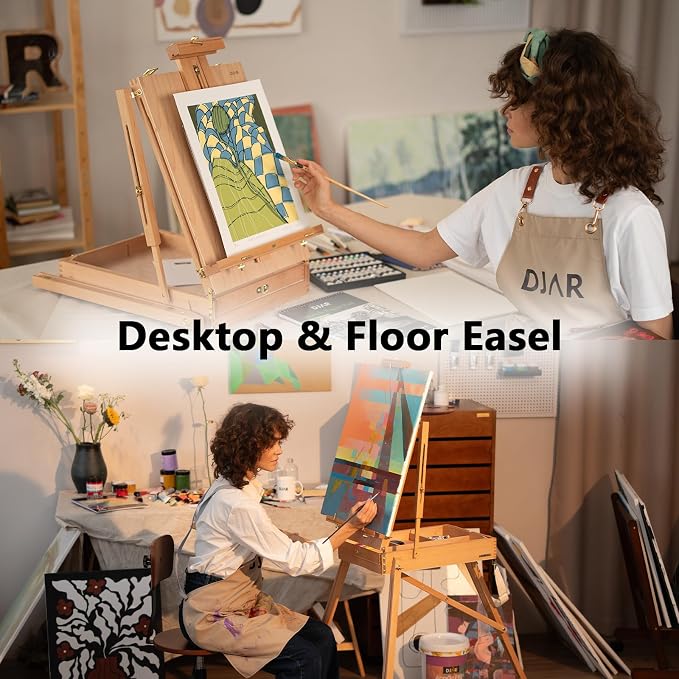 DJAR 169-Piece Wooden French Easel Art Painting Kit for Adults | Portable Plein Air Artist Supply Kit with 48 Acrylic, 24 Watercolor & 24 Oil Paints, Gift for Artists, Students & Beginners