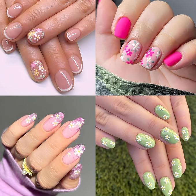 SPLOCUDU Colorful Cute Daisy, Floral, Heart, Flower Nail Art Stickers Decals, 3D Self Adhesive Supplies, Design Decoration Accessories for Women and Girls, 30 Sheets