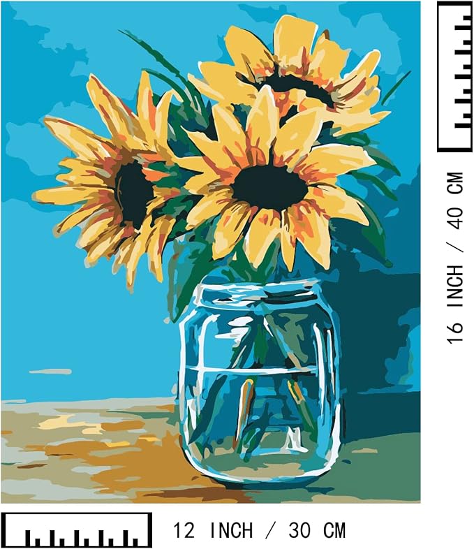 BAISITE Paint by Numbers Kit for Adults Beginners,12" Wx16 L 2 Pack Canvas for Painting Kits for Adults in Colorful Box-Daisy and Sunflowers 0304-DIY Frame