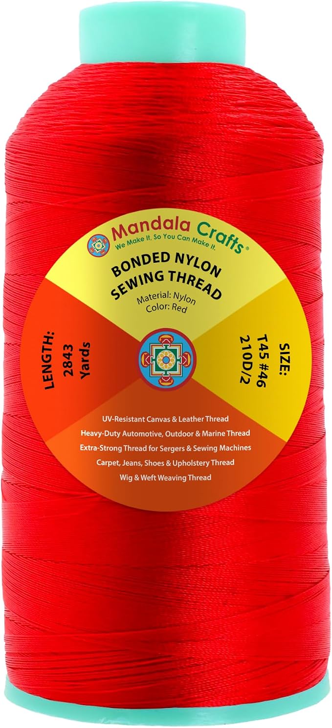 Mandala Crafts Size 46 210D T45 Red Bonded Nylon Thread, 2843 YDs