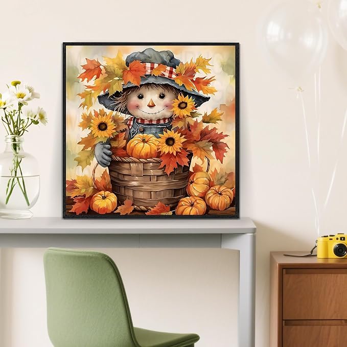 Fall Scarecrow Pumpkin Sunflower Paint by Numbers Kit for Adults, DIY Paint by Numbers Kits for Adults Beginners Without Frame, Acrylic Paint Canvas Painting Kits Art for Home Decor 16x16 Inch