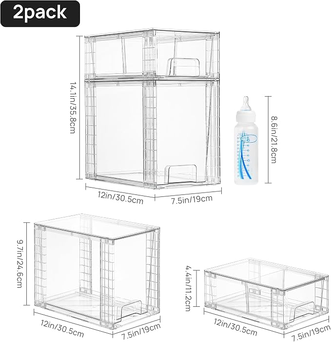 Vtopmart Clear Stackable Storage Drawers, 8 Pack Tall Organizer Set