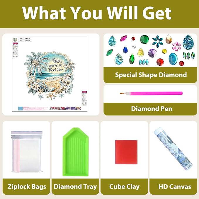 Beach Diamond Art Kits for Adults Special Shape Diamond Painting