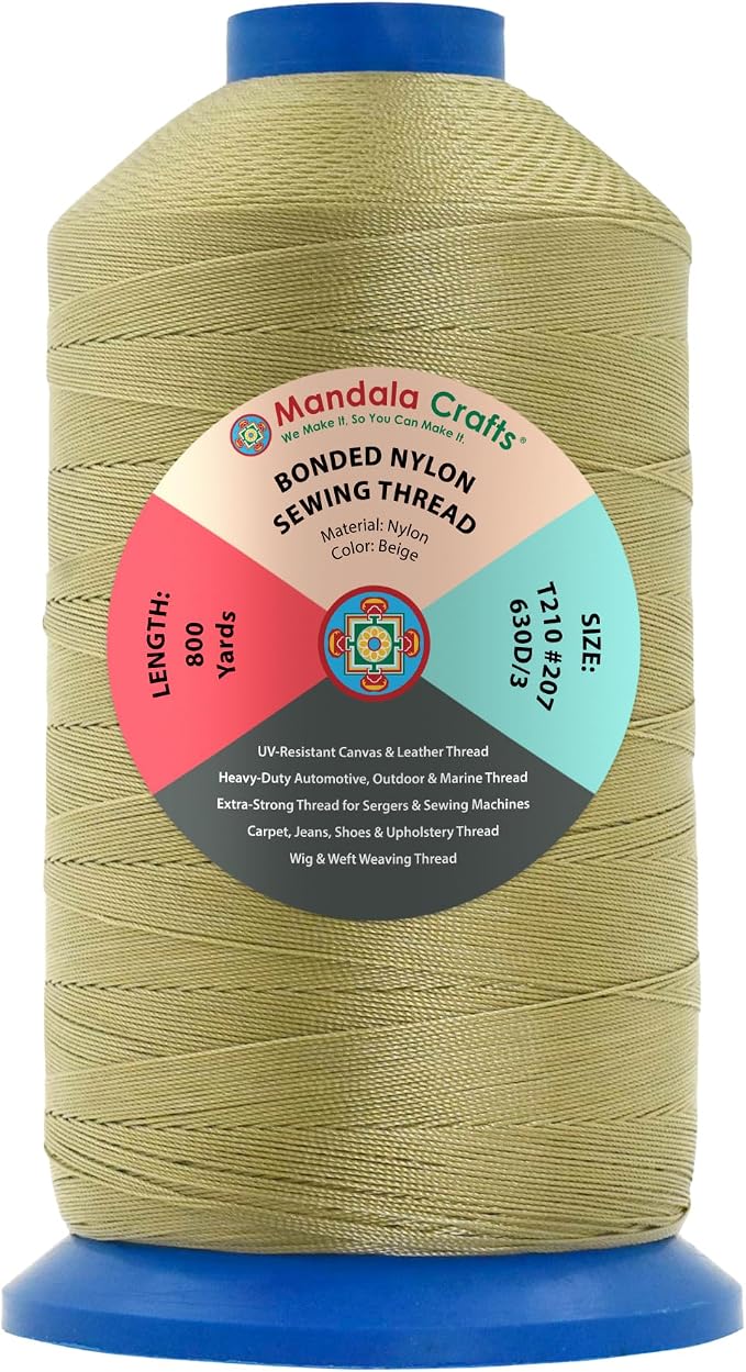 Mandala Crafts Size 207 630D T210 Beige Bonded Nylon Thread, 800 YDs