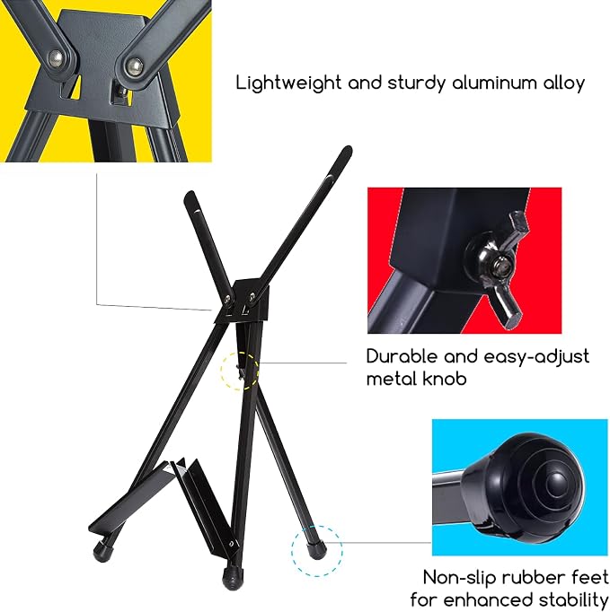 MEEDEN Metal Tabletop Easel Stand: Small Tripod Stand for Painting Display | Aluminum Desktop Art Painting Easel - Foldable Portable Paint Easel Tripod Stand for Canvas, Paintings, Photos, Books, Signs