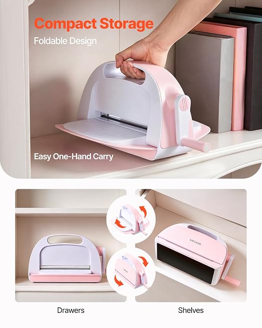 VEVOR Manual Die Cutting and Embossing Machine, 9" Opening, Portable Die Cut Machine with Cutting Plates, Ergonomic Handle, Easy to Store, for Arts and Crafts, Scrapbooking, Card Making, Crafting