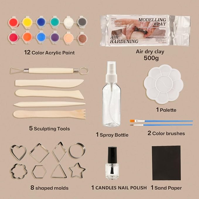 Air Dry Clay Kit for Adults, Complete Pottery Set for Beginners with Tools, Handmade Art Gifts for Women Men