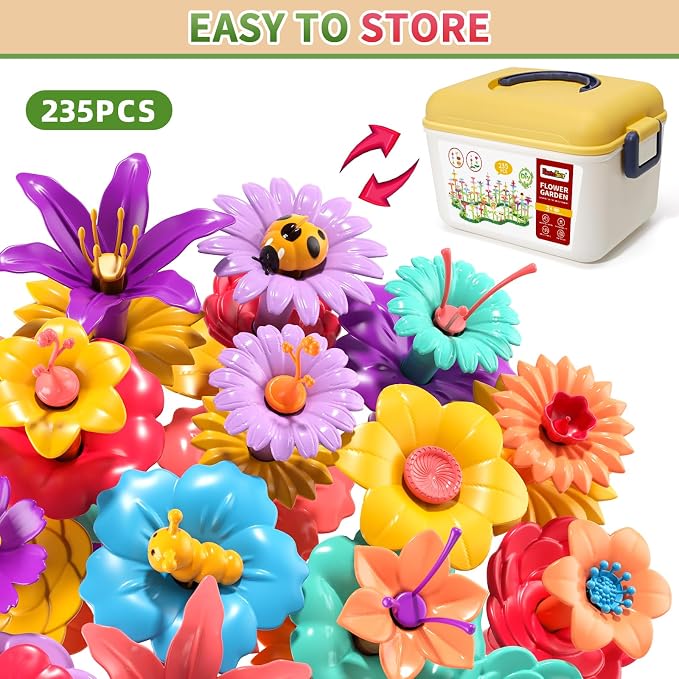 Garbo Star Flower Garden Building Toys for Girls, Educational Activity Preschool Birthday Gifts for 3 4 5 Year Old Girls, Toddler Building Stem Toys for Kids Toddlers Ages 3-5