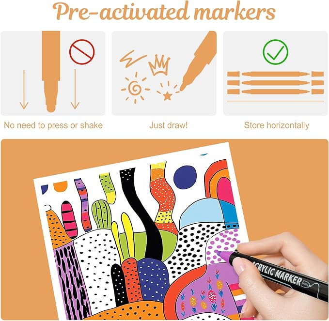 nauets 12 Colors Precision Dual Tip Acrylic Paint Markers Pens - Dot & Fine | Works on Rock, Wood, Fabric, Canvas, Glass, Scrapbook, Paper, Ceramic, Egg, DIY Craft Art Gift - Classroom & School Supplies