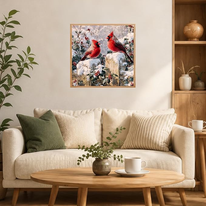 AUKELHJ Framed Paint by Numbers Kit for Adults, Cardinal, 10x10 inch