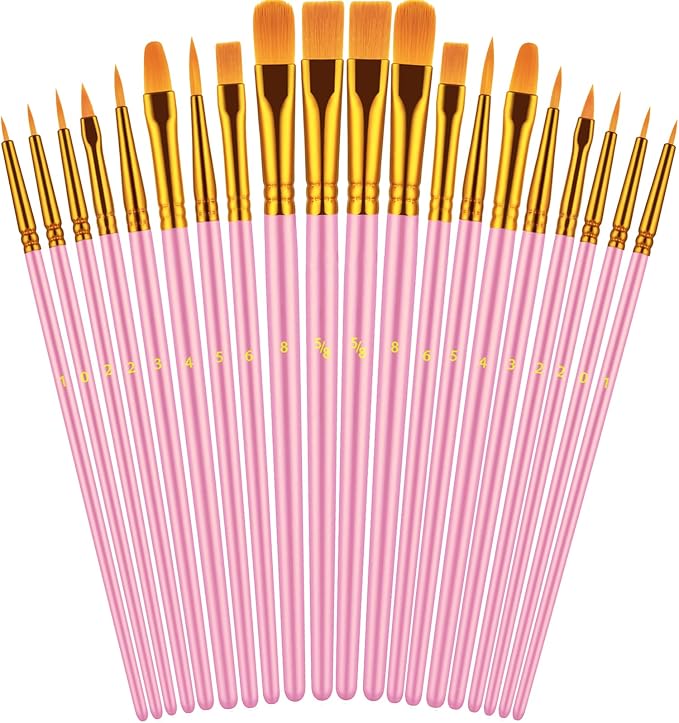 Artstorys Paint Brushes Set, 20 Pcs Acrylic Oil Watercolor Painting Brushes | Artist Paintbrush (Nylon Hair Wood Handles) for Adult Drawing, Great for Face, Rock & Canvas, Arts Craft Supplies, Blush