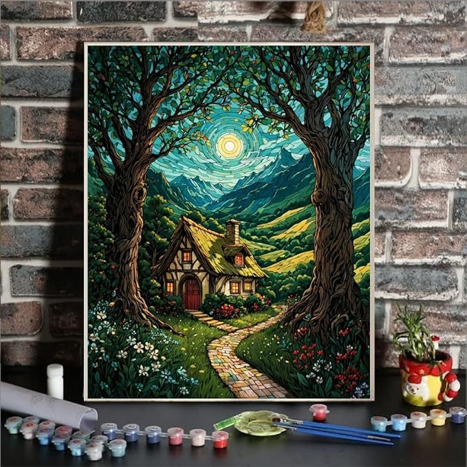 ldazao Landscape Paint By Numbers Kit for Adults Beginner Moon Forest Adult Paint By Number Kits On Canvas Adults' Paint-By-Number DIY Oil Painting Kits for Gift Wall Decor 16x20 Inch