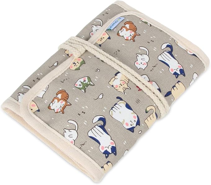 Teamoy Crochet Hook Case Organizer, Crochet Hook Roll Bag, Cartoon Cats