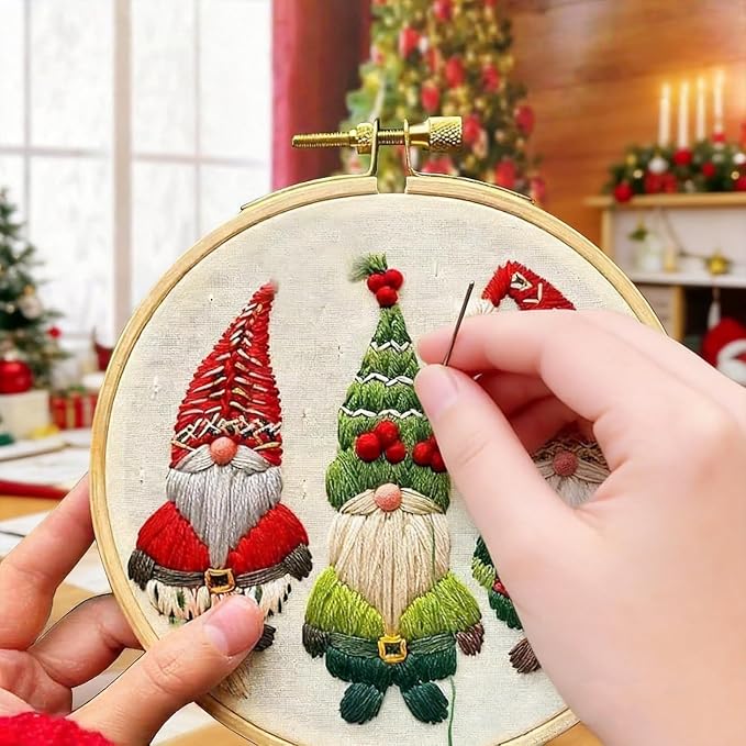 YOUDRN Christmas Embroidery Kits, Gnomes Embroidery Kits for Adults