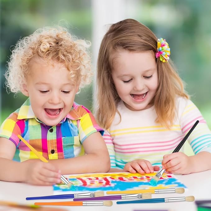 YGAOHF Kids Paint Brush Set, 10 Pcs Round and Flat, Easy Hold and Clean Toddler & Preschool Brushes for Acrylic, Oil, Watercolor, Washable Paint