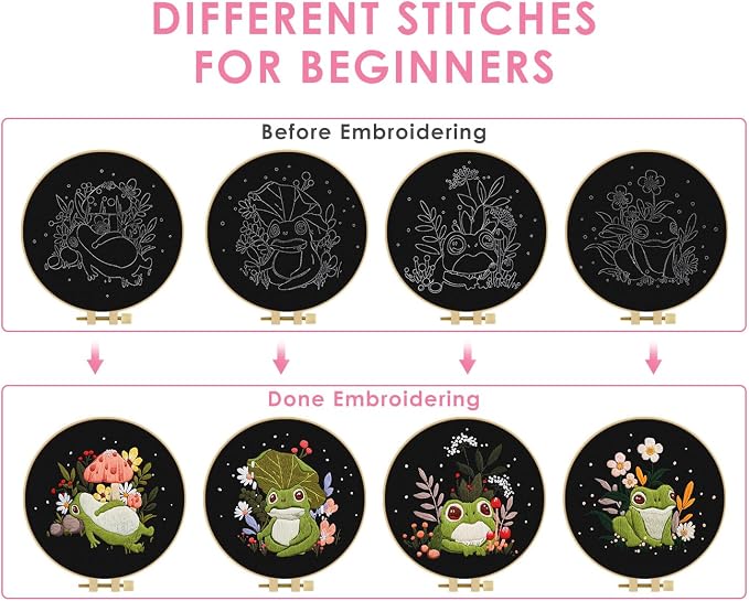 TINDTOP 4 Pack Embroidery Kit for Adult, Embroidery DIY Starter Kit