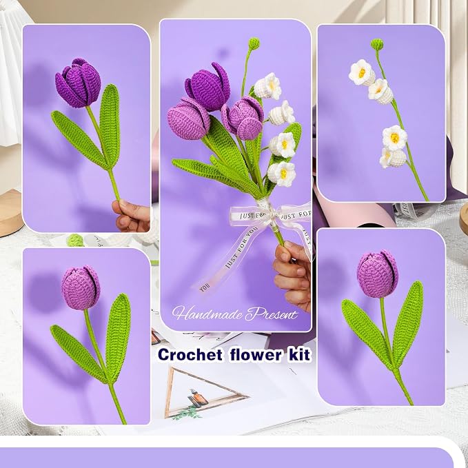 Iuuidu Crochet Kit for Beginners, Flower Bouquet Crochet Kit