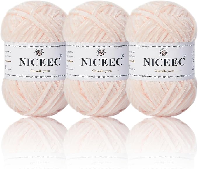 NICEEC 3 Skeins Soft Chenille Yarn 3 x85m (3X 93yds, 3X 50g)_Skin