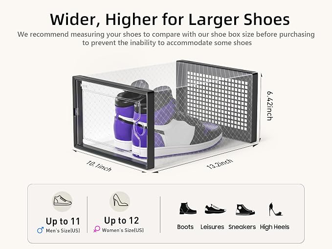 Kuject X-Large Shoe Storage Boxes 12 Pack, Clear Stackable Shoe Organizer