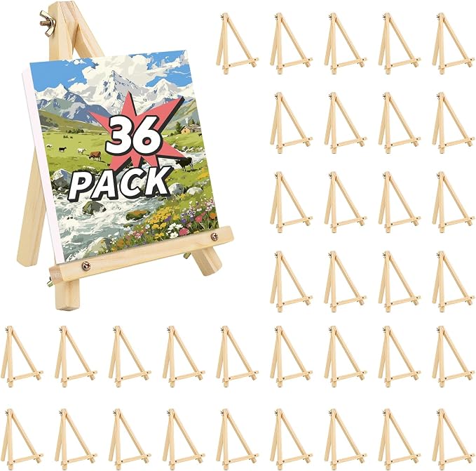 36 Pack 9 Inch Easel for Painting, Wooden Easel Stand Canvas Stand | Smooth Wood, Folds Flat for Storage, for Canvases, Photos, Signs, Weddings, Classrooms, Home Décor
