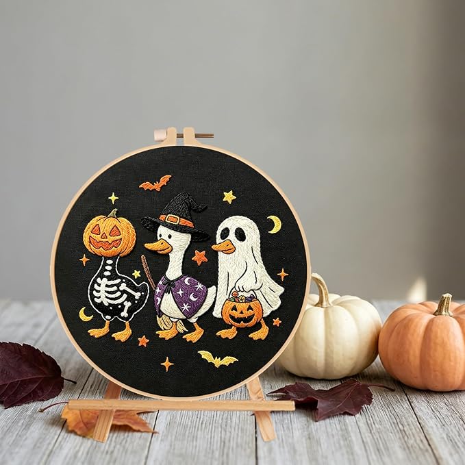 Nuberlic Halloween Embroidery Kit for Beginners Adults DIY Needlepoint | Complete Halloween Embroidery Kit With Cute Ghost, Pumpkin And Duck Design For Handmade Decor, Relaxing Needlework And Gifts.